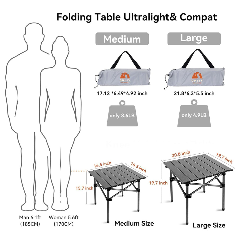 Opliy Folding Camping Table,Portable Table for 1-2 Persons -Collapsible Table Lightweight with Carry Bag for Camping, Hiking, Picnics, BBQs, Beach Trips & Tailgating(16.5 inch).