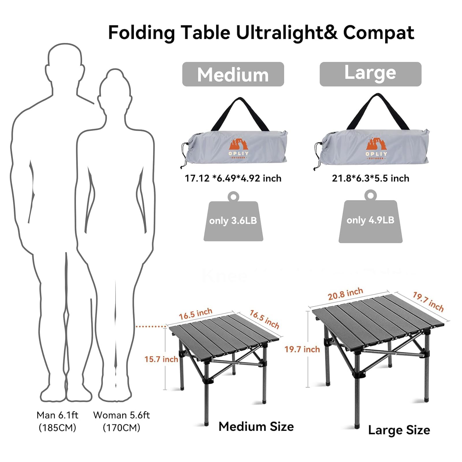 Opliy Folding Camping Table,Portable Table for 1-2 Persons -Collapsible Table Lightweight with Carry Bag for Camping, Hiking, Picnics, BBQs, Beach Trips & Tailgating(16.5 inch).