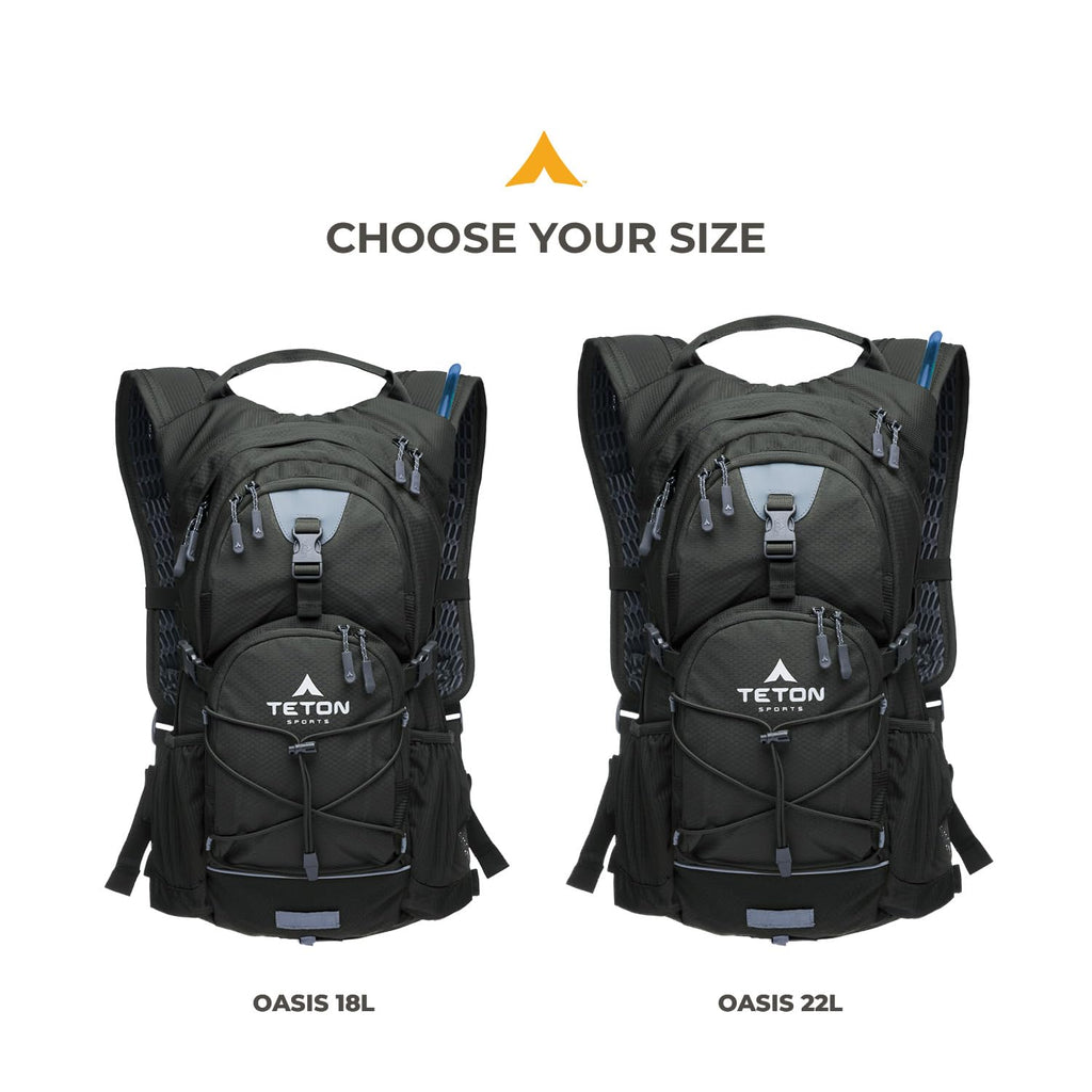 Teton Oasis/Trailrunner Hydration Backpack – Lightweight Water Pack with 2L/3L Bladder for Hiking, Running, Cycling, Biking 18L/22L Sizes – Sewn-in Rain Cover – Fits Men and Women