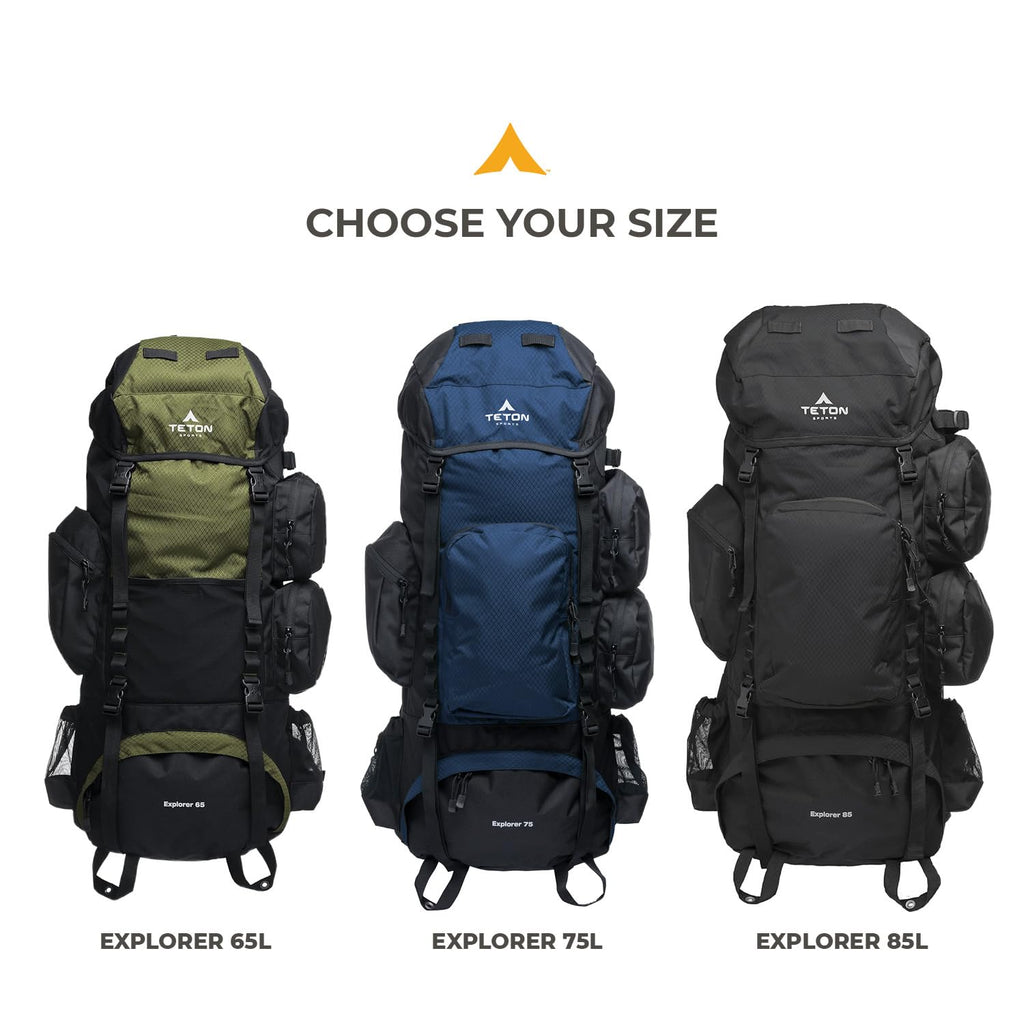 Teton 85L Explorer Internal Frame Backpack for Hiking, Camping, Backpacking, Rain Cover Included, Black
