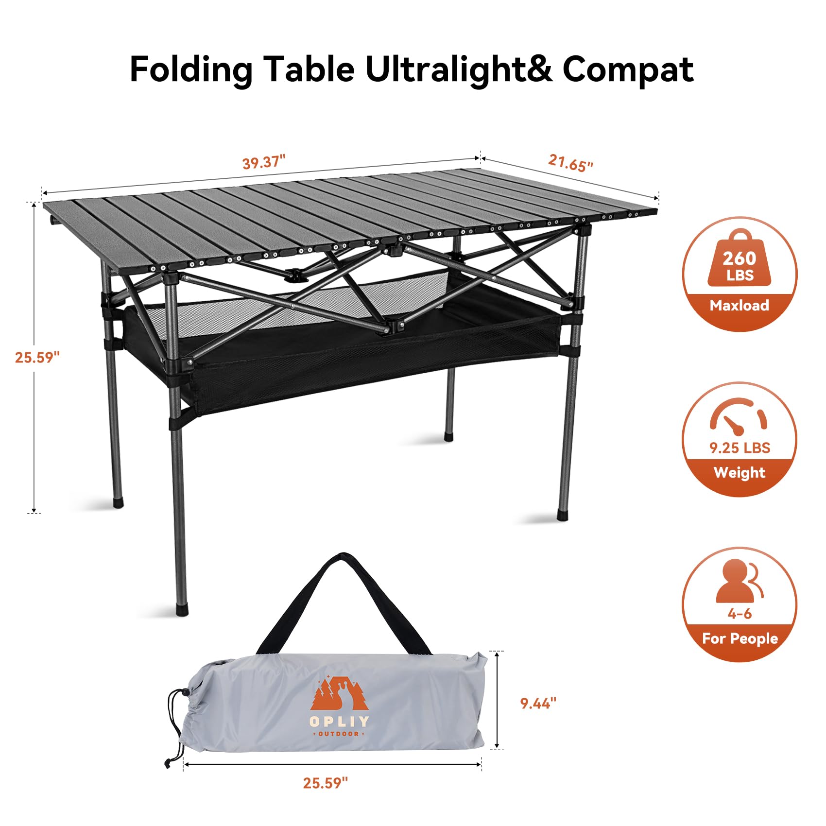 Opliy Folding Camping Table,Portable Table for 1-2 Persons -Collapsible Table Lightweight with Carry Bag for Camping, Hiking, Picnics, BBQs, Beach Trips & Tailgating(16.5 inch).