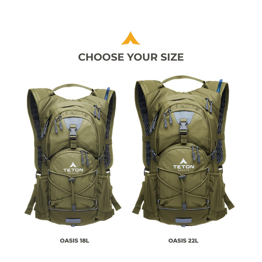 Teton Oasis/Trailrunner Hydration Backpack – Lightweight Water Pack with 2L/3L Bladder for Hiking, Running, Cycling, Biking 18L/22L Sizes – Sewn-in Rain Cover – Fits Men and Women
