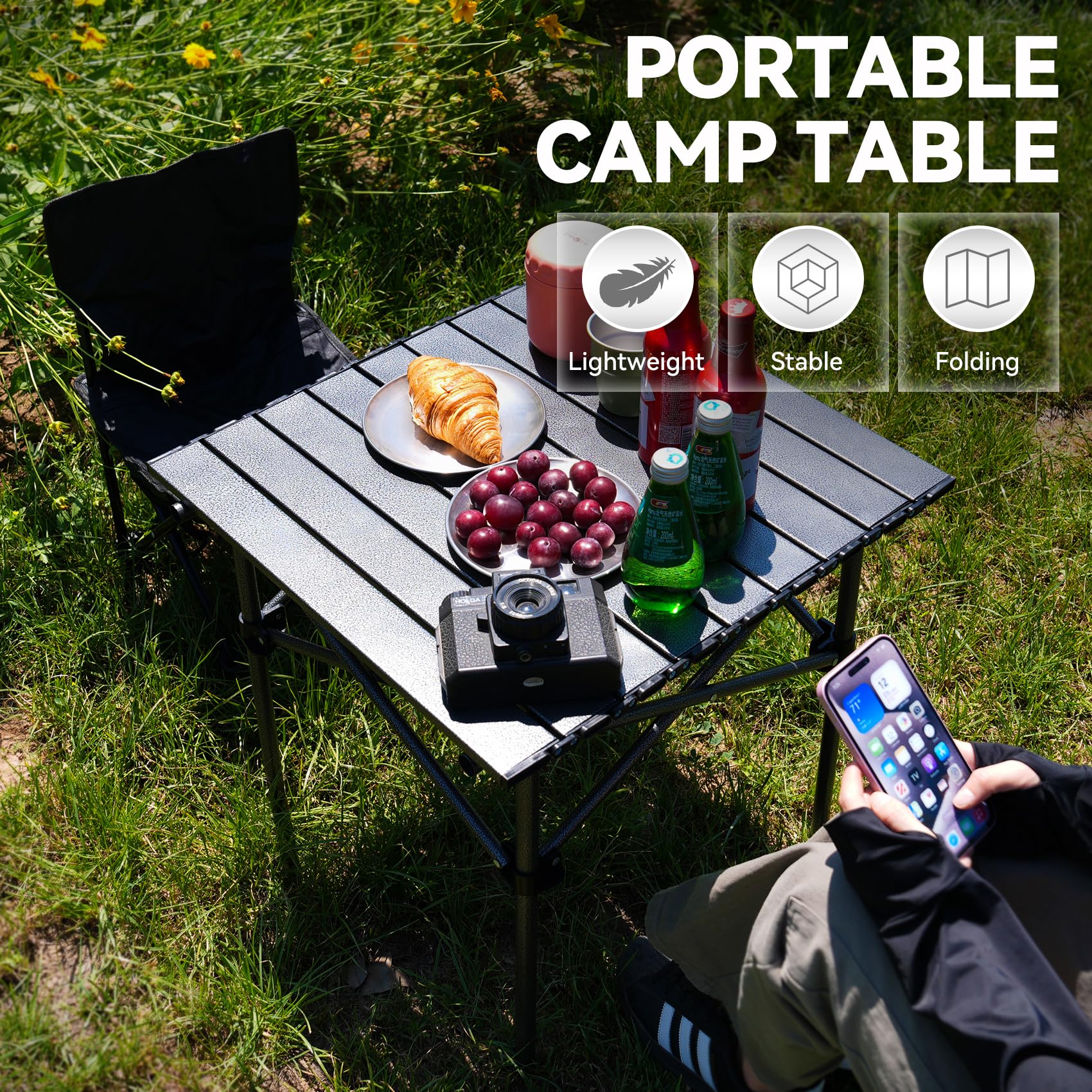 Opliy Folding Camping Table,Portable Table for 1-2 Persons -Collapsible Table Lightweight with Carry Bag for Camping, Hiking, Picnics, BBQs, Beach Trips & Tailgating(16.5 inch).